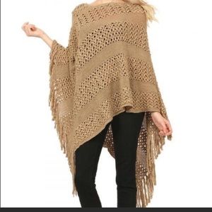 Khaki CLASSIC FRINGE PONCHO